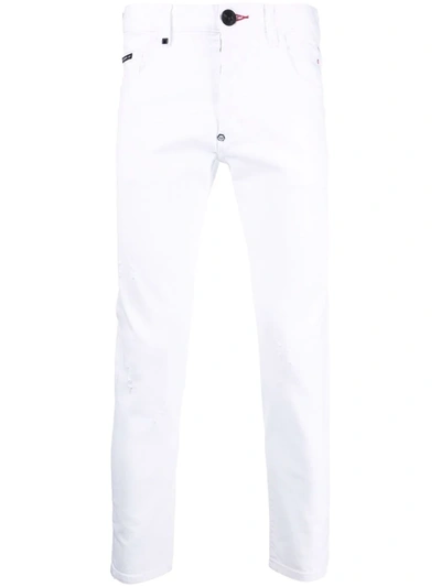 Shop Philipp Plein Skinny-cut Denim Jeans In White