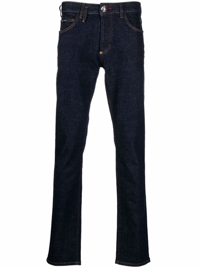 Shop Philipp Plein Iconic Plein Super-straight Cut Jeans In Blue