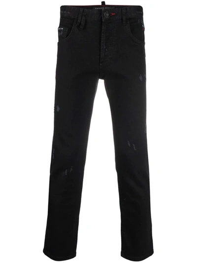 Shop Philipp Plein Distressed Skinny-cut Jeans In Black