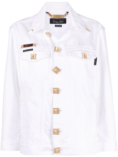 Shop Philipp Plein Logo-patch Denim Jacket In White