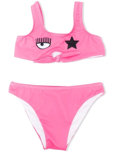 Shop Chiara Ferragni Star-eye Print Bikini In Pink