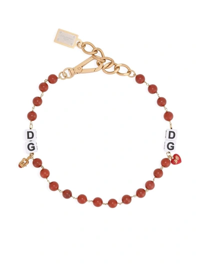 Shop Dolce & Gabbana Beaded Charm Necklace In Gold