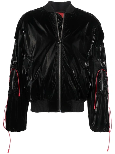 Shop A Better Mistake Reflection High-shine Bomber Jacket In Black
