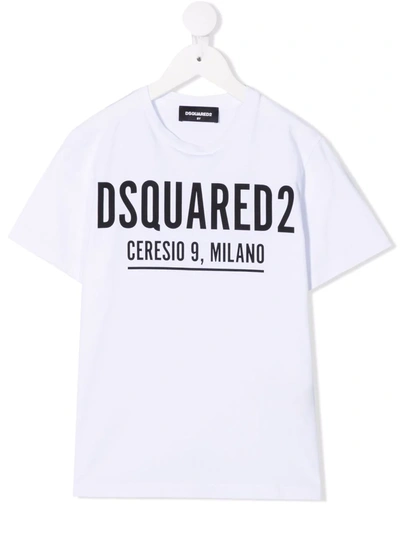 Dsquared2 White T-shirt With Black Print Dsquared Kids In White