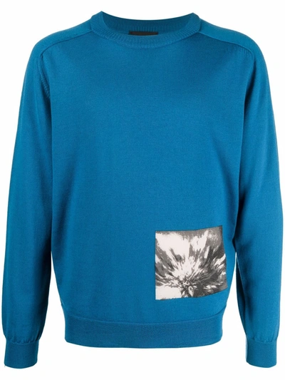 Shop A Better Mistake Petrol Graphic-square Cashmere Jumper In Blue