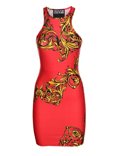Shop Versace Jeans Couture Baroque Print Sleeveless Mini Dress In Red