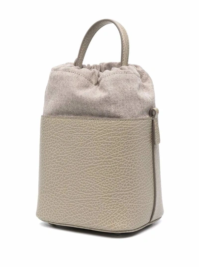 Shop Maison Margiela Beige Leather Crosbody Bucket Bag In White