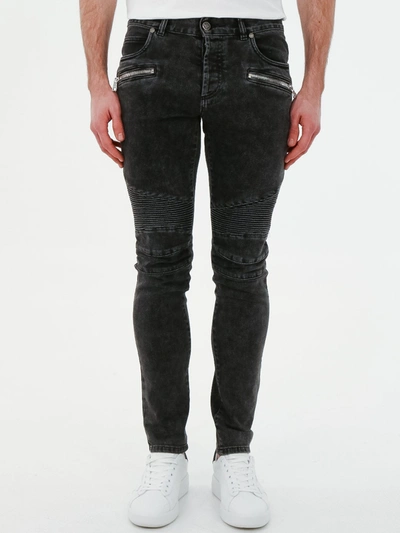 Shop Balmain Slim-fit Black Jeans