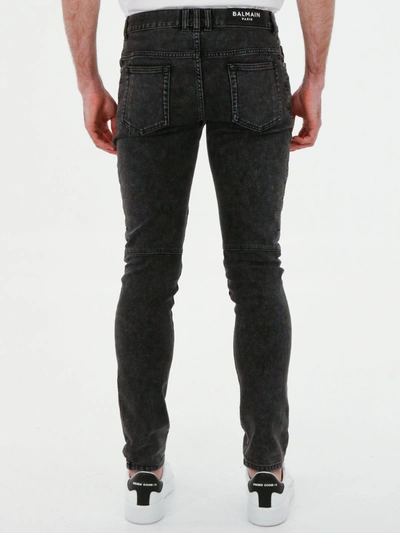 Shop Balmain Slim-fit Black Jeans