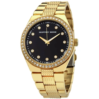 Shop Geoffrey Beene Quartz Crystal Black Dial Men's Watch Gb8118gd In Black / Gold Tone