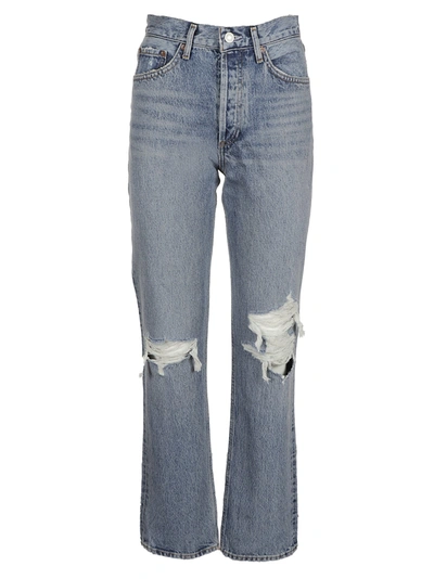 Shop Agolde Straight Leg Ripped Jeans In Blue