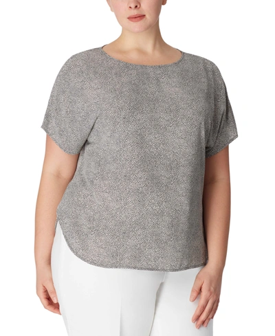 Shop Anne Klein Plus Size Printed Short-sleeve Top In Anne Black/anne White