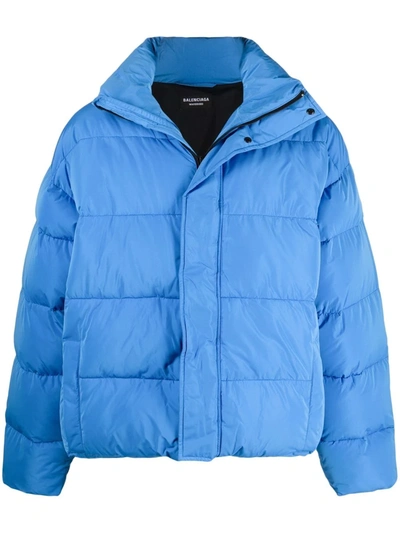 Shop Balenciaga Bb Logo Puffer Jacket In Blue