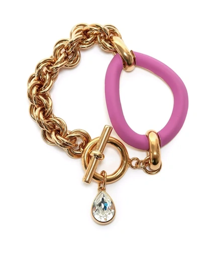 Shop Jw Anderson Crystal-pendant Chunky Chain-link Bracelet In Gold