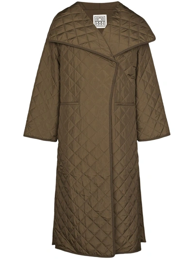 Shop Totême Oversize Quilted Wrap Coat In Green