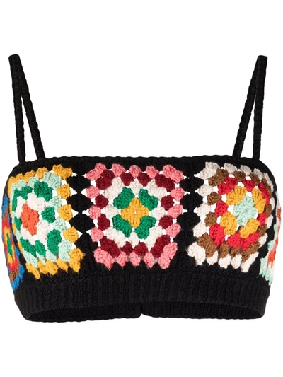 Shop Alanui Positive Vibes Hand-crochet Bralette In Black