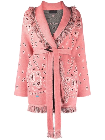 Shop Alanui Icon Bandana Jacquard Cardigan In Pink