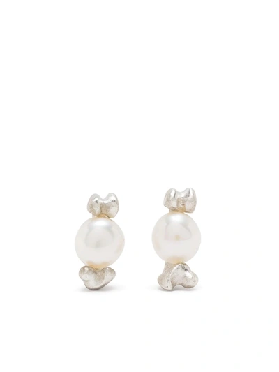 Shop Claire English Tortuga Pearl-stud Earrings In Silver