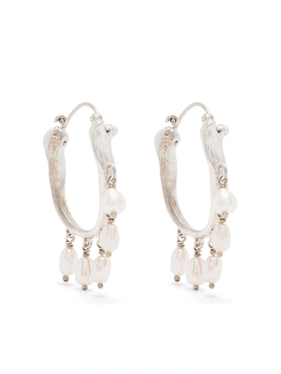 Shop Claire English Corsair Pearl Hoop Earring In Silver