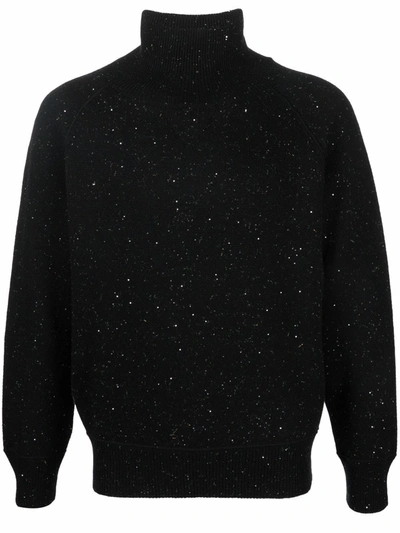 Ferragamo Speckle-knit Roll Neck Jumper In Black