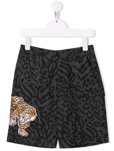 Shop Kenzo Tiger-print Shorts In Grey