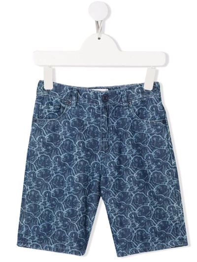 Kenzo Teen Animal-print Denim Shorts In Blue