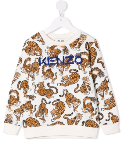 Shop Kenzo Tiger-motif Cotton Sweatshirt In White