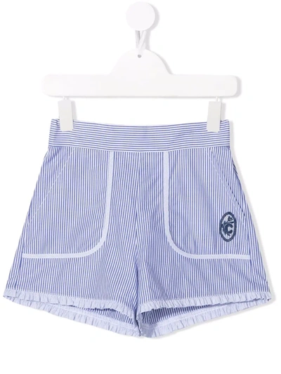 Shop Chloé Striped Ruffle-trimmed Shorts In Blue