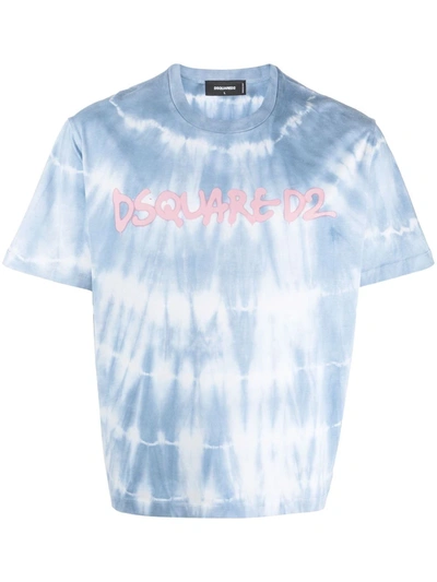 Shop Dsquared2 Logo-print Tie-dye Cotton T-shirt In Blue