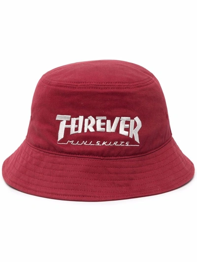 Shop Kapital Forever-embroidered Bucket Hat In Red