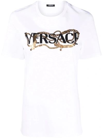 Shop Versace Logo-print Short-sleeve T-shirt In White