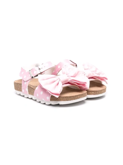 Shop Monnalisa Polka-dot Bow Sandals In Pink