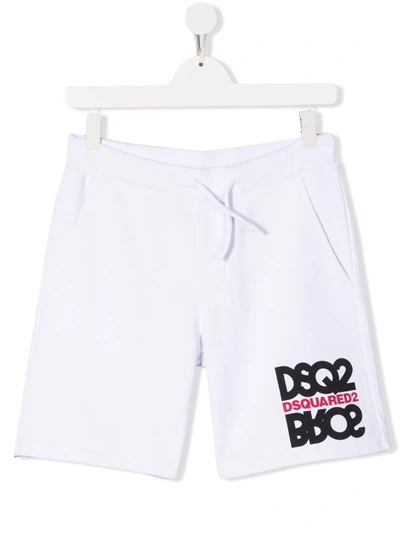 Shop Dsquared2 Teen Logo-print Jogger Shorts In White