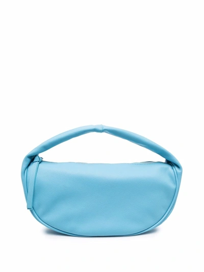 Shop By Far Cush Curved Leather Tote Bag In Blue