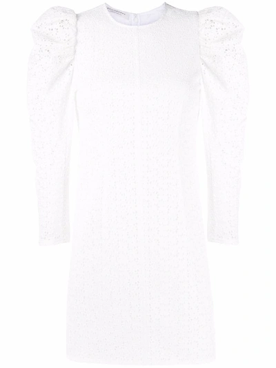 Shop Philosophy Di Lorenzo Serafini Floral-embroidery Puff-sleeve Dress In White