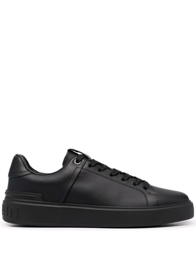 Shop Balmain Lace-up Low-top Sneakers In Black