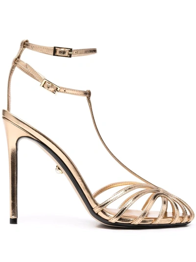 Shop Alevì 120mm Leather Sandals In Gold