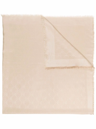 Moschino Monogram-print Fringed Scarf In Neutrals