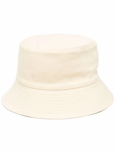 Shop Nanushka Embroidered-logo Bucket Hat In Neutrals