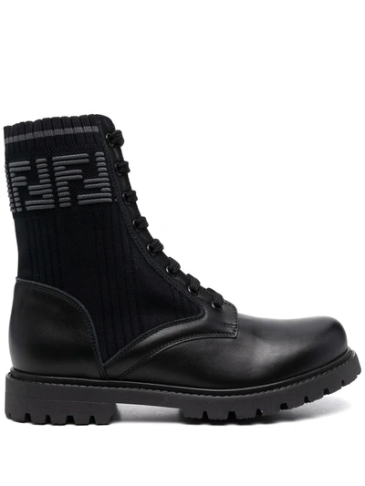 Shop Fendi Teen Ff-logo Print Boots In Black