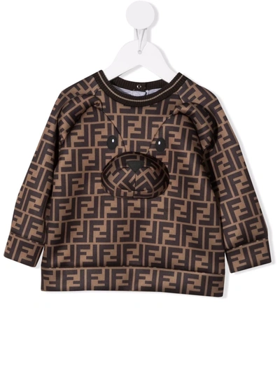 Shop Fendi Ff-logo Print Sweatshirt In Brown