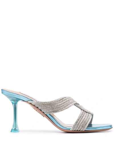 Shop Aquazzura Gatsby Mule 75mm Sandals In Silver