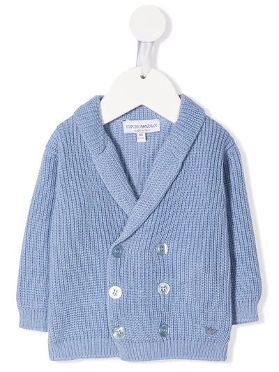 Emporio Armani Teen Double-breasted Cardigan In Blue