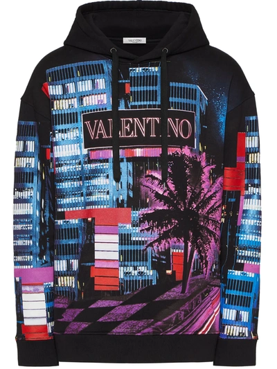 Shop Valentino Electric City Print Hoodie In Printed