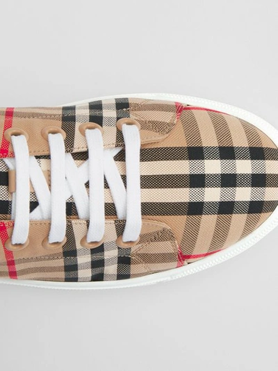 Shop Burberry Check And Leather Sneakers In Archive Beige