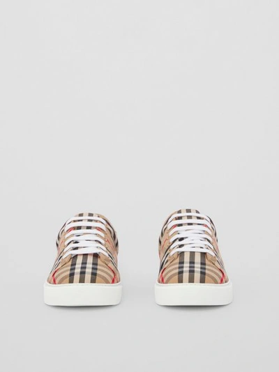 Shop Burberry Check And Leather Sneakers In Archive Beige