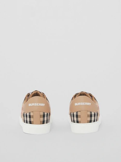 Shop Burberry Check And Leather Sneakers In Archive Beige