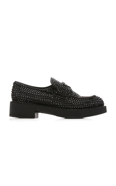 Shop Prada Crystal-embellished Leather Loafers In Black