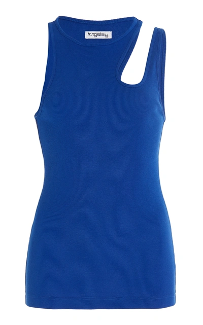 Shop K.ngsley Romain Cutout Cotton Jersey Tank Top In Blue