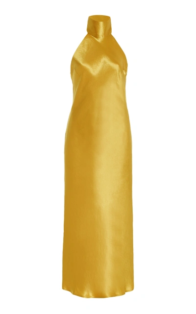 Shop Galvan Women's Sienna Satin Tie-neck Midi Dress In Yellow